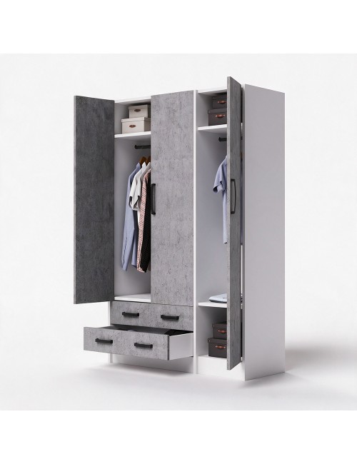 Armadio Tre Ante e Due Cassetti 135x52x210h Colore Cemento Prezzo