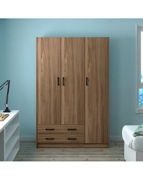 Armadio tre ante e due cassetti 135x52x210h colore noce naturale ARM3135