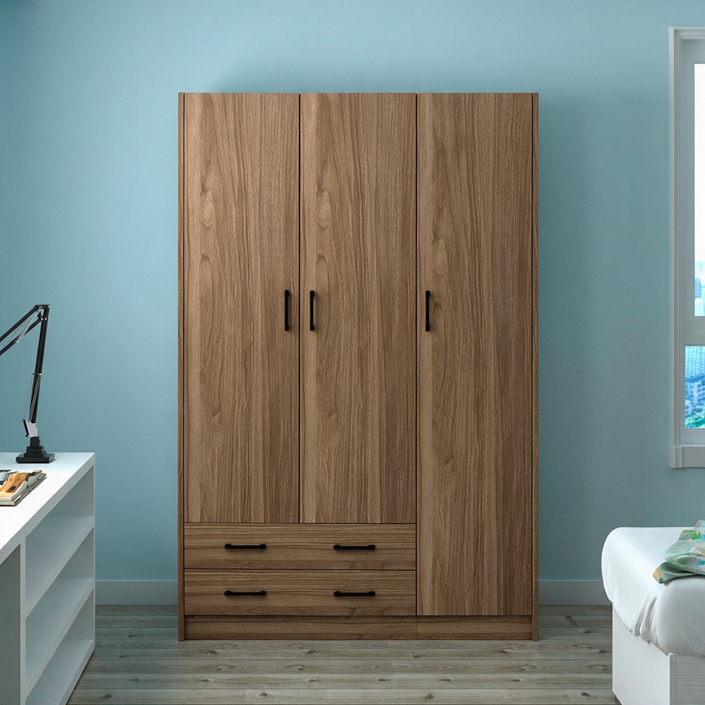 Armadio tre ante e due cassetti 135x52x210h colore noce naturale ARM3135