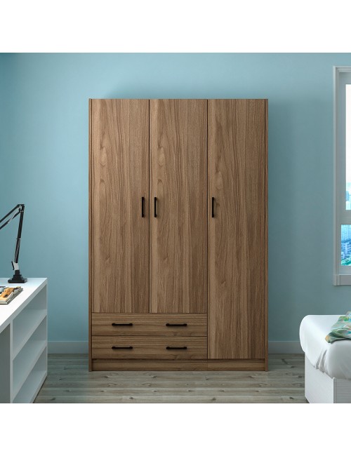 Armadio tre ante e due cassetti 135x52x210h colore noce naturale ARM3135