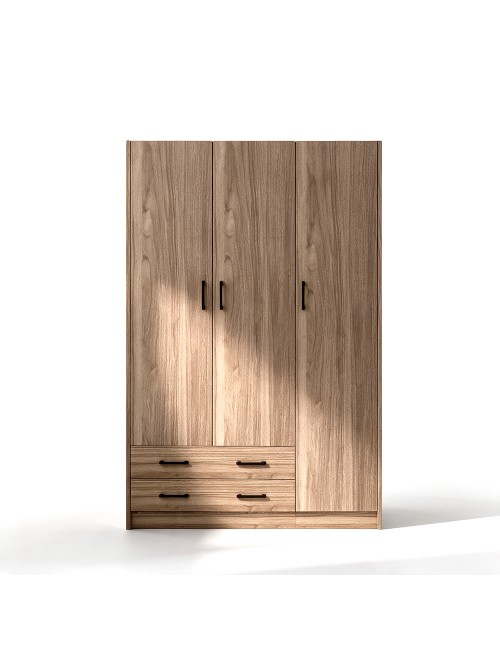 Armadio tre ante e due cassetti 135x52x210h colore noce naturale ARM3135
