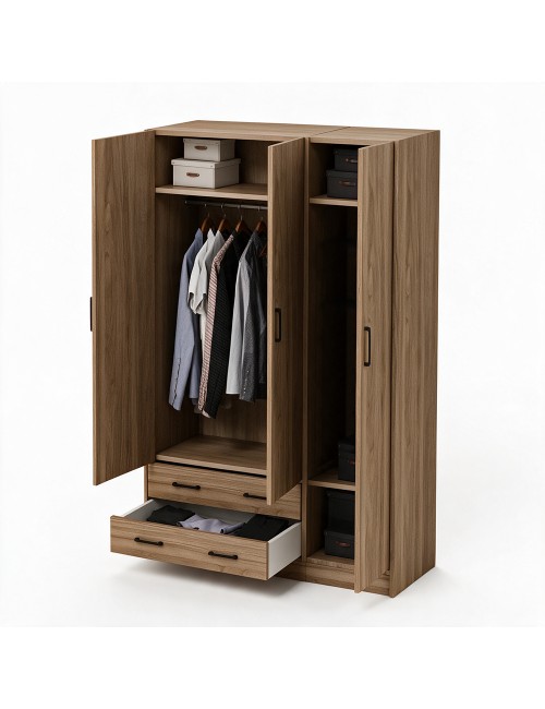 Armadio tre ante e due cassetti 135x52x210h colore noce naturale ARM3135