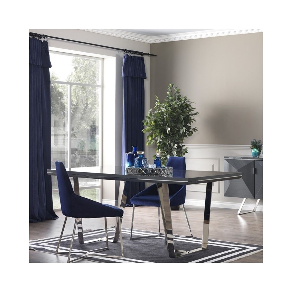 Tavolo Enzio 185x95x78h colore grigio laccato lucido