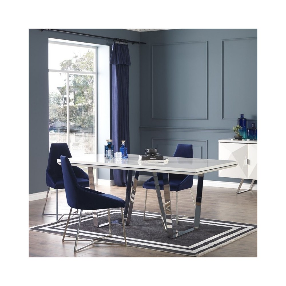 Tavolo Enzio 185x95x78h colore bianco laccato lucido
