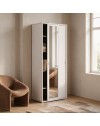 Armadio due ante scorrevoli 90x43x212h con ripiani e specchio colore bianco frassinato