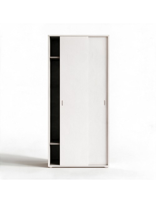 Armadio Due Ante Scorrevoli 90x43x212h con Appendiabiti Bianco Frassinato