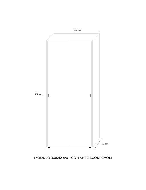 Armadio Due Ante Scorrevoli 90x43x212h con Ripiani Bianco Frassinato