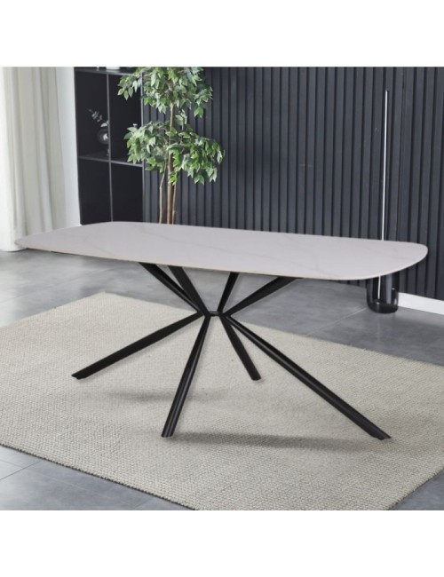 Tavolo Style piano in ceramica effetto marmo bianco lucido gambe nere