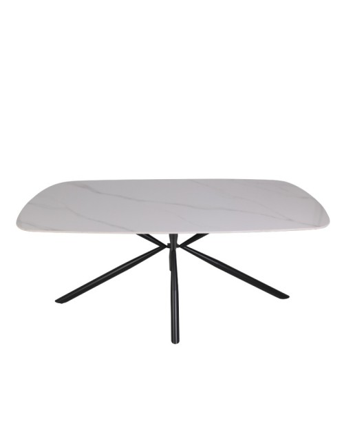 Tavolo Style piano in ceramica effetto marmo bianco lucido gambe nere