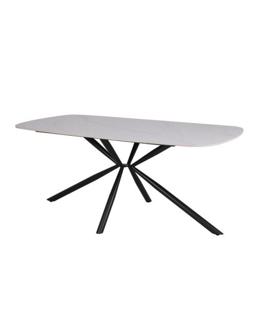 Tavolo Style piano in ceramica effetto marmo bianco lucido gambe nere