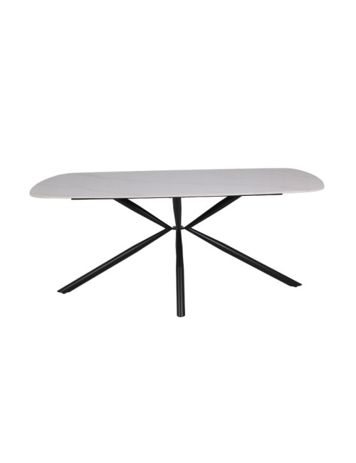 Tavolo Style piano in ceramica effetto marmo bianco lucido gambe nere