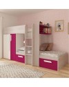 Letto a castello bianco consumato fucsia con armadio e cassetti 1298