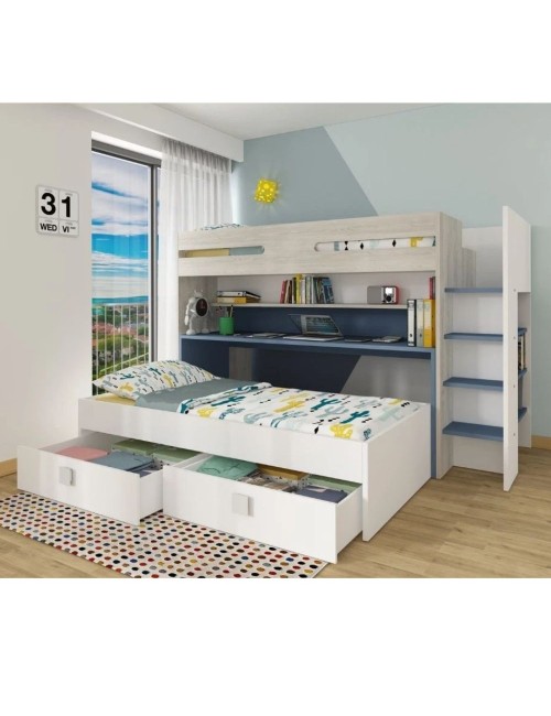 Letto a Castello con Scrivania Estraibile 6070 Colore Bianco Celeste
