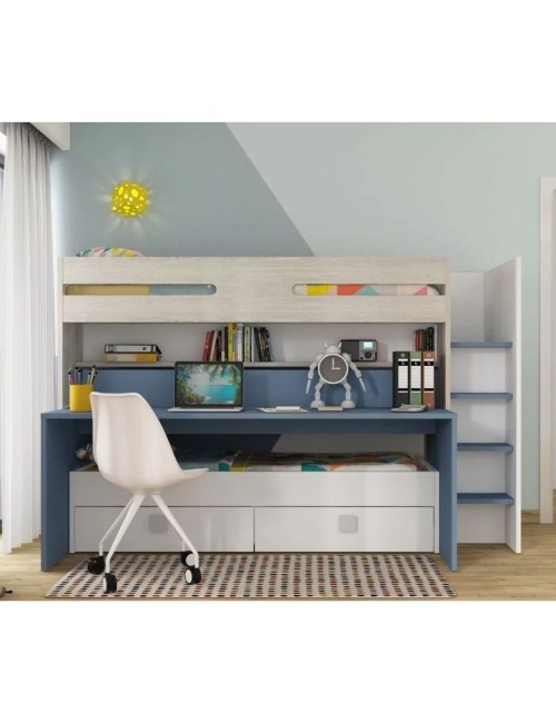 Letto a Castello con Scrivania Estraibile 6070 Colore Bianco Celeste