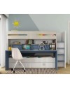 Letto a castello con scrivania estraibile 6070 colore bianco celeste