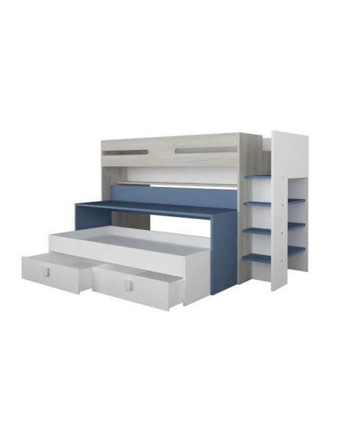 Letto a Castello con Scrivania Estraibile 6070 Colore Bianco Celeste