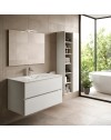 Mobile bagno sospeso bianco frassinato 2 cassetti con lavabo e specchio COMP100BF 101x46x54h