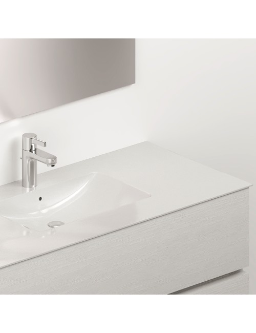 Mobile bagno sospeso bianco frassinato 2 cassetti con lavabo e specchio COMP100BF 101x46x54h