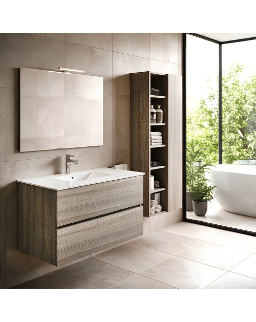 Mobile bagno sospeso olmo 2 cassetti con lavabo e specchio COMP100OL 101x46x54h