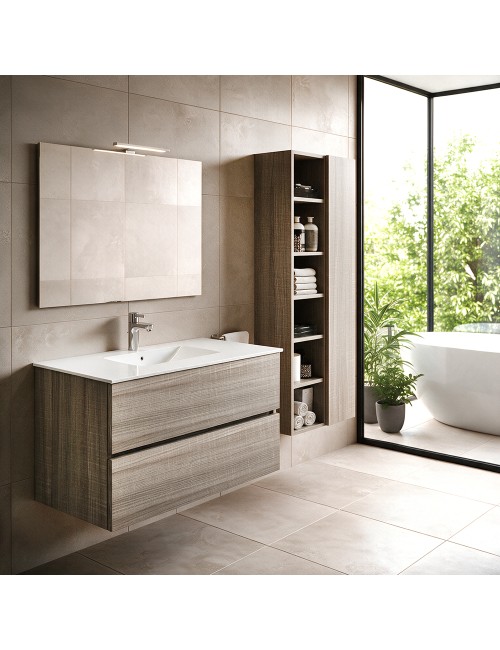 Mobile bagno sospeso olmo 2 cassetti con lavabo e specchio COMP100OL 101x46x54h