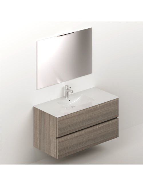 Mobile bagno sospeso olmo 2 cassetti con lavabo e specchio COMP100OL 101x46x54h