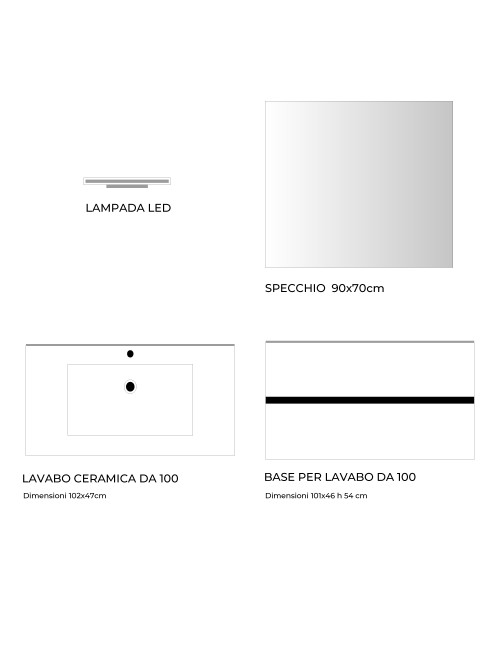 Mobile bagno sospeso olmo 2 cassetti con lavabo e specchio COMP100OL 101x46x54h