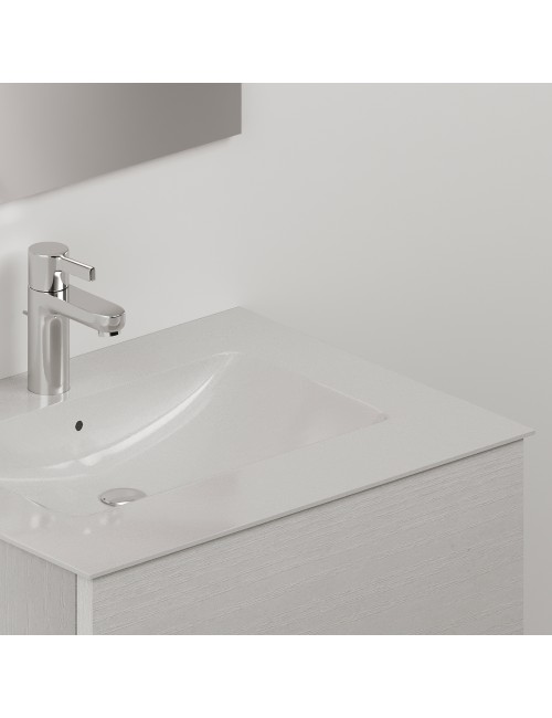 Mobile bagno sospeso bianco frassinato 2 cassetti con lavabo e specchio COMP60BF 61x46x54h