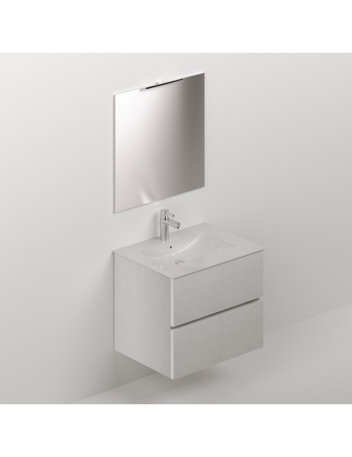 Mobile bagno sospeso bianco frassinato 2 cassetti con lavabo e specchio COMP60BF 61x46x54h