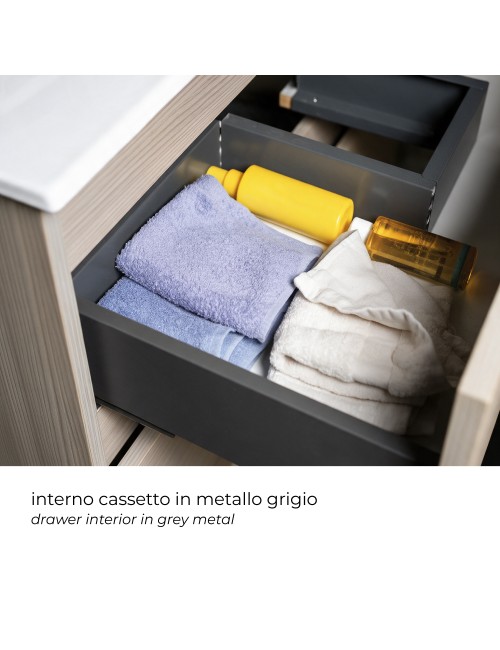 Mobile bagno sospeso bianco frassinato 2 cassetti con lavabo e specchio COMP60BF 61x46x54h