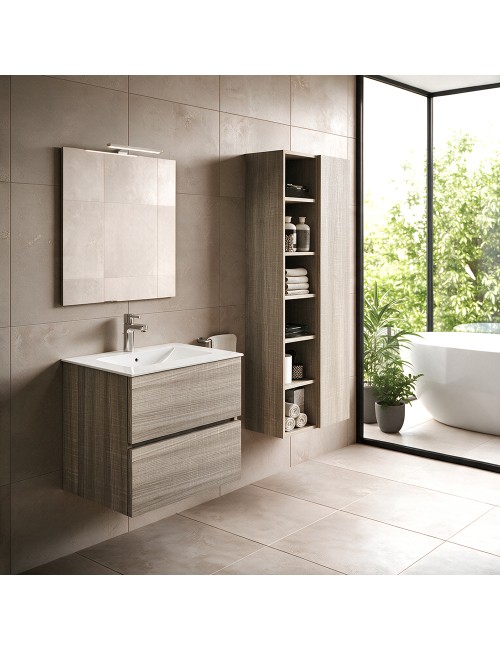 Mobile bagno sospeso olmo 2 cassetti con lavabo e specchio COMP60OL 61x46x54h