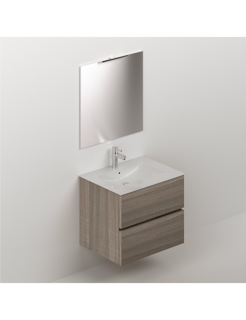 Mobile bagno sospeso olmo 2 cassetti con lavabo e specchio COMP60OL 61x46x54h