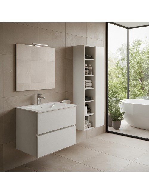 Mobile bagno sospeso bianco frassinato 2 cassetti con lavabo e specchio COMP80BF 81x46x54h