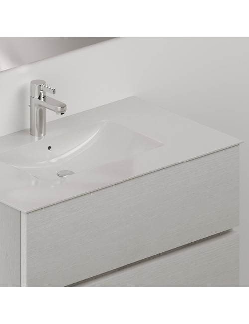 Mobile bagno sospeso bianco frassinato 2 cassetti con lavabo e specchio COMP80BF 81x46x54h