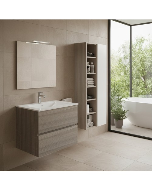 Mobile bagno sospeso olmo 2 cassetti con lavabo e specchio COMP80OL 81x46x54h