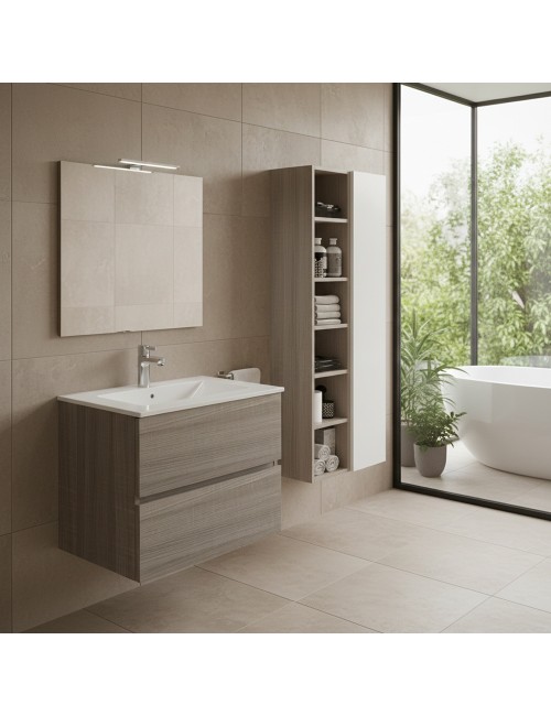 Mobile bagno sospeso olmo 2 cassetti con lavabo e specchio COMP80OL 81x46x54h