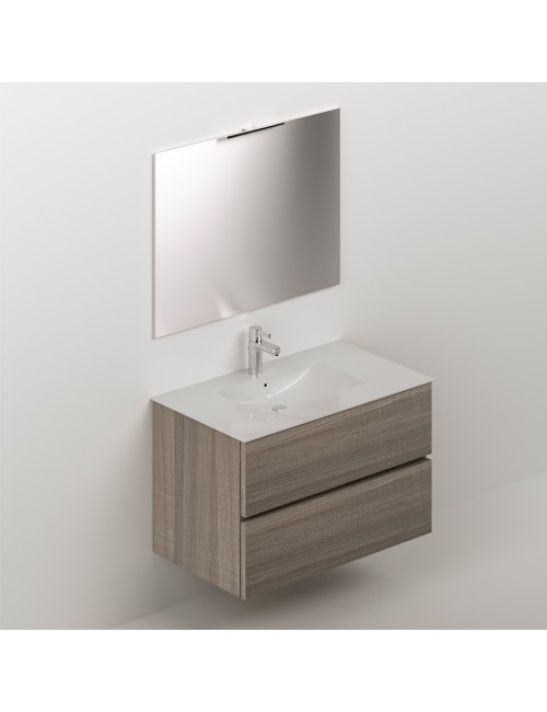 Mobile bagno sospeso olmo 2 cassetti con lavabo e specchio COMP80OL 81x46x54h