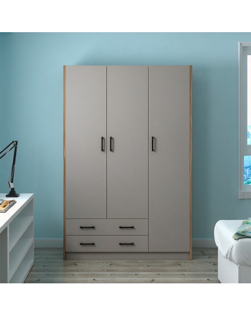 Armadio tre ante e due cassetti 135x52x210h colore noce e cashmere ARM3135