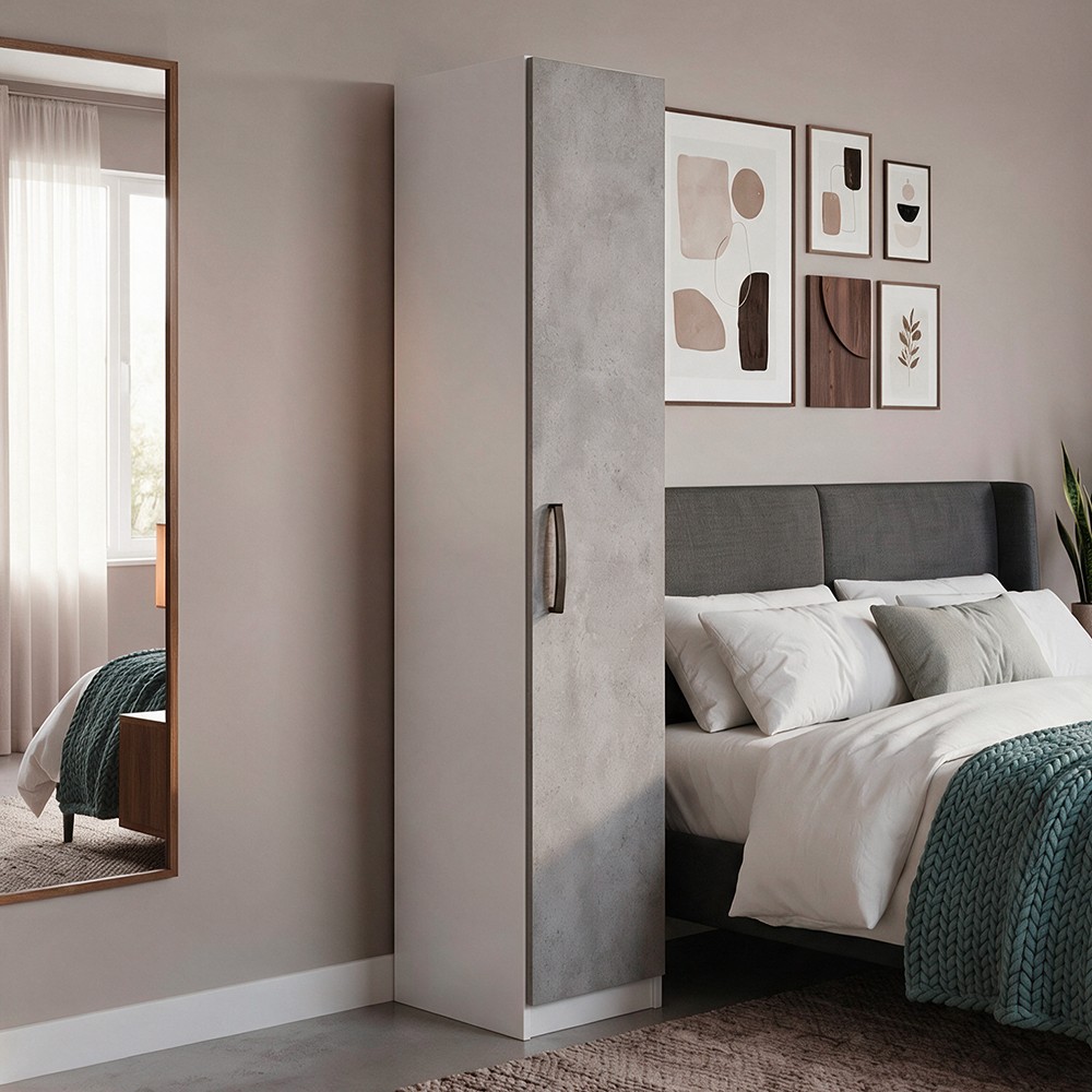 Armadio Singolo 45 cm H 247 cm 1 Anta Bianco e cemento Made in Italy