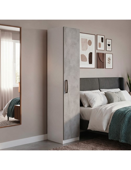 Armadio Singolo 45 cm H 247 cm 1 Anta Bianco e cemento Made in Italy