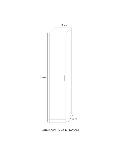 Armadio Singolo 45 cm H 247 cm 1 Anta Bianco e cemento Made in Italy