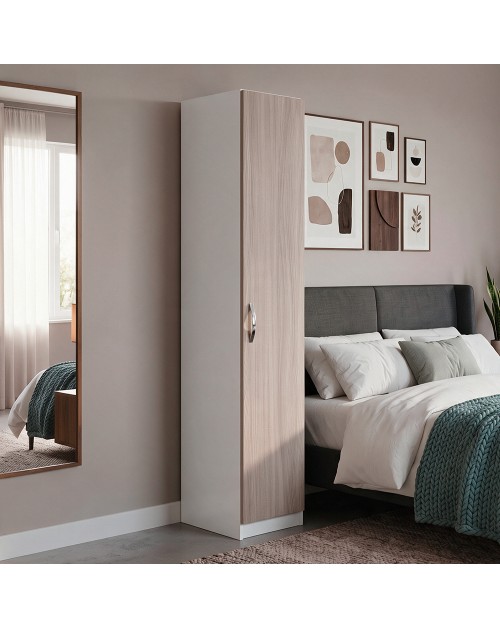Armadio Singolo 45 cm H 247 cm 1 Anta Bianco e Olmo Made in Italy