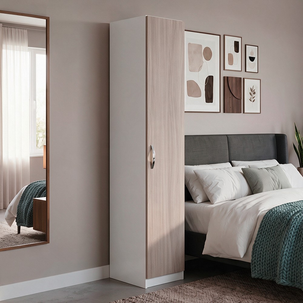 Armadio Singolo 45 cm H 247 cm 1 Anta Bianco e Olmo Made in Italy