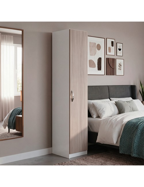 Armadio Singolo 45 cm H 247 cm 1 Anta Bianco e Olmo Made in Italy