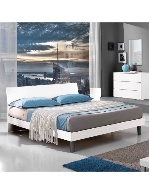 Letto matrimoniale in legno bianco 170x205x88h Manitoba