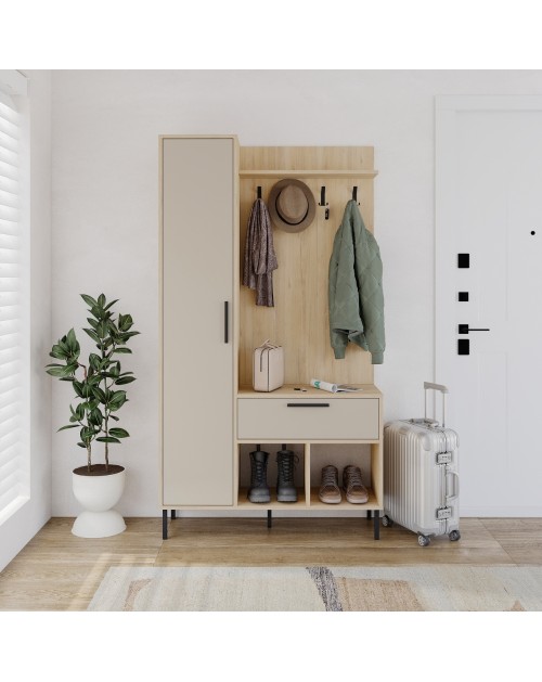 Mobile da Ingresso Acton Rovere e Cashmere con Appendiabiti, Cassetto e Anta - 108 cm