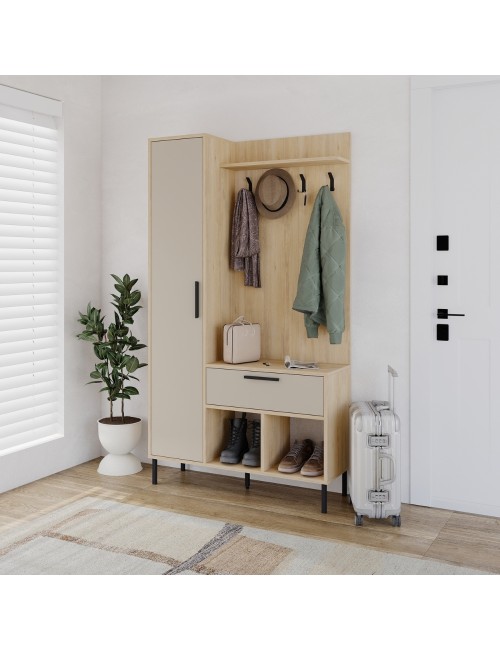 Mobile da Ingresso Acton Rovere e Cashmere con Appendiabiti, Cassetto e Anta - 108 cm