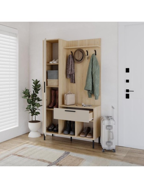 Mobile da Ingresso Acton Rovere e Cashmere con Appendiabiti, Cassetto e Anta - 108 cm