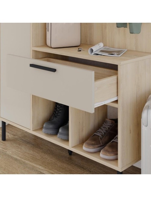 Mobile da Ingresso Acton Rovere e Cashmere con Appendiabiti, Cassetto e Anta - 108 cm