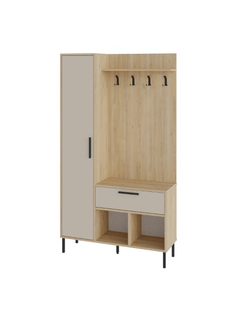 Mobile da Ingresso Acton Rovere e Cashmere con Appendiabiti, Cassetto e Anta - 108 cm