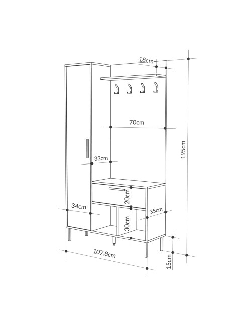 Mobile da Ingresso Acton Rovere e Cashmere con Appendiabiti, Cassetto e Anta - 108 cm